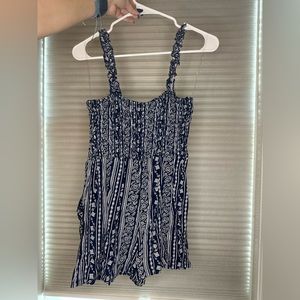 Women’s Blue Patterned Romper with Pockets